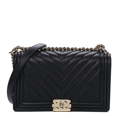 Chanel Caviar Chevron Quilted New Medium Boy Flap Black 1 of 4