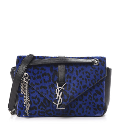 Saint Laurent Pony Hair Calfskin Monogram Leopard Print Medium Punk Chain Bag Blue 1 of 18