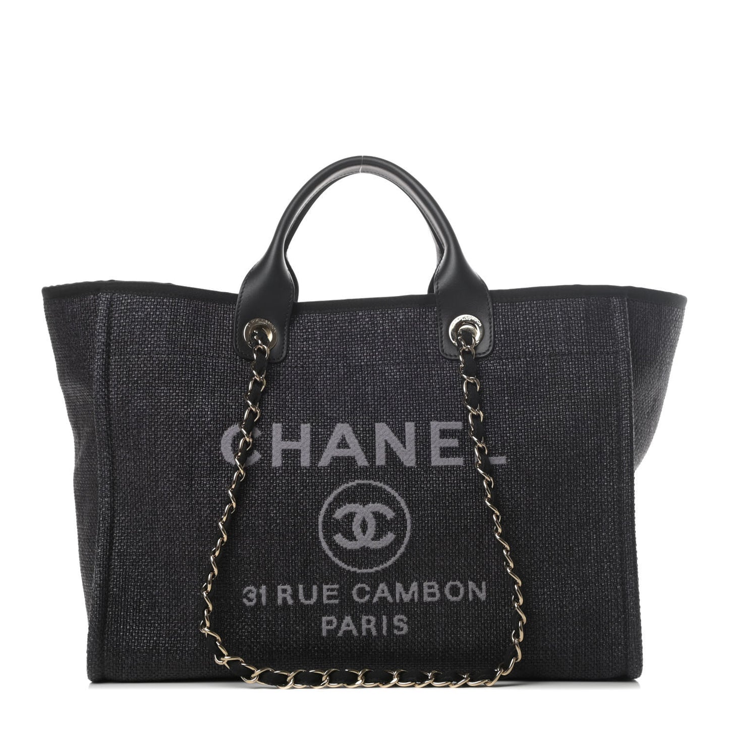 Woven Straw Raffia Medium Deauville Tote Black