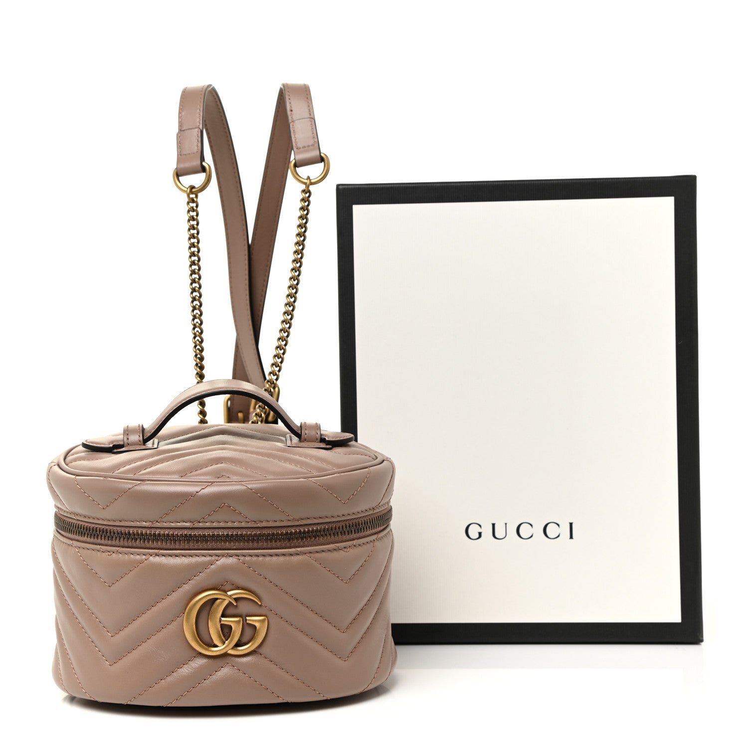 Gucci Calfskin Matelasse Mini GG Marmont Round Backpack Porcelain Rose 12 of 12