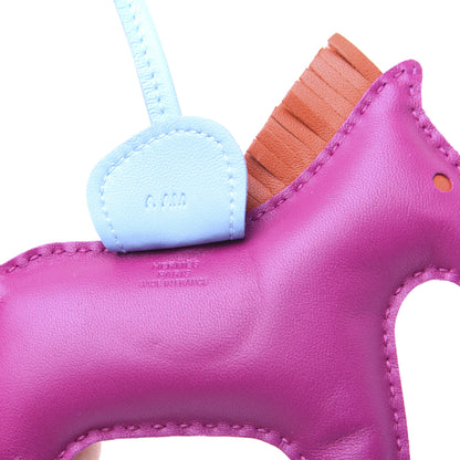 Hermes Milo Lambskin Grigri Rodeo Horse Bag Charm MM Rose Pourpre Cornaline Celeste 3 of 4
