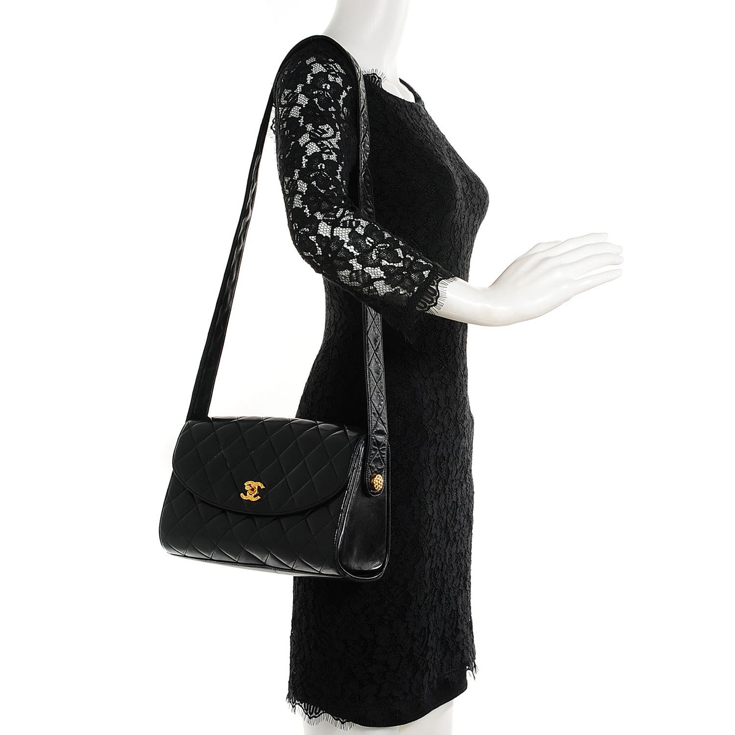 Lambskin Quilted Flap Shoulder Bag Black