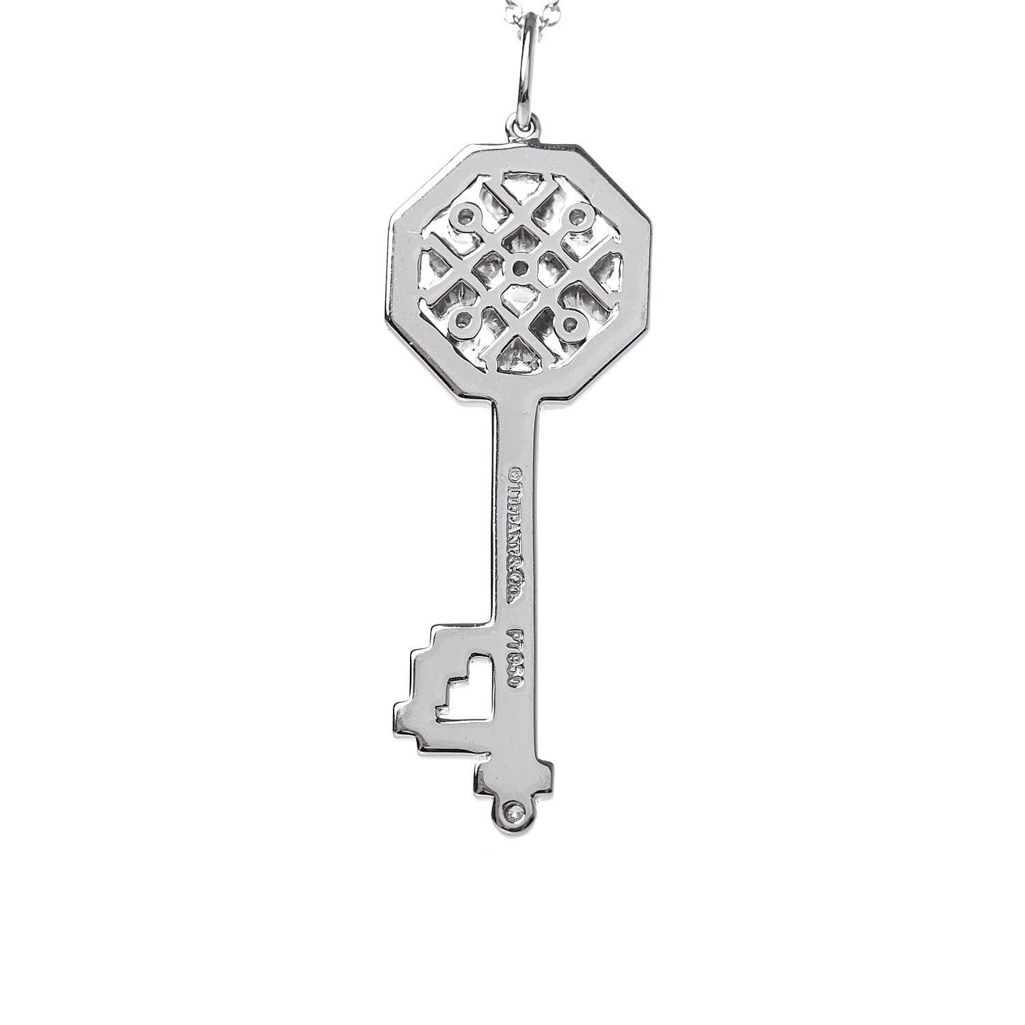 Platinum Diamond Octagon Key Charm Pendant Necklace