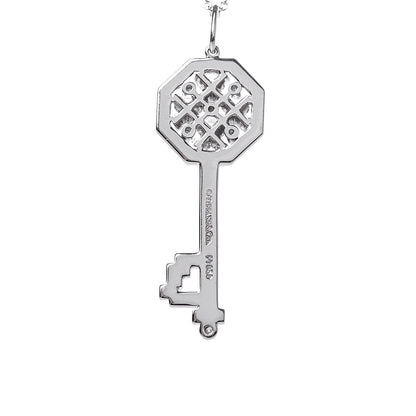 Tiffany Platinum Diamond Octagon Key Charm Pendant Necklace 4 of 6