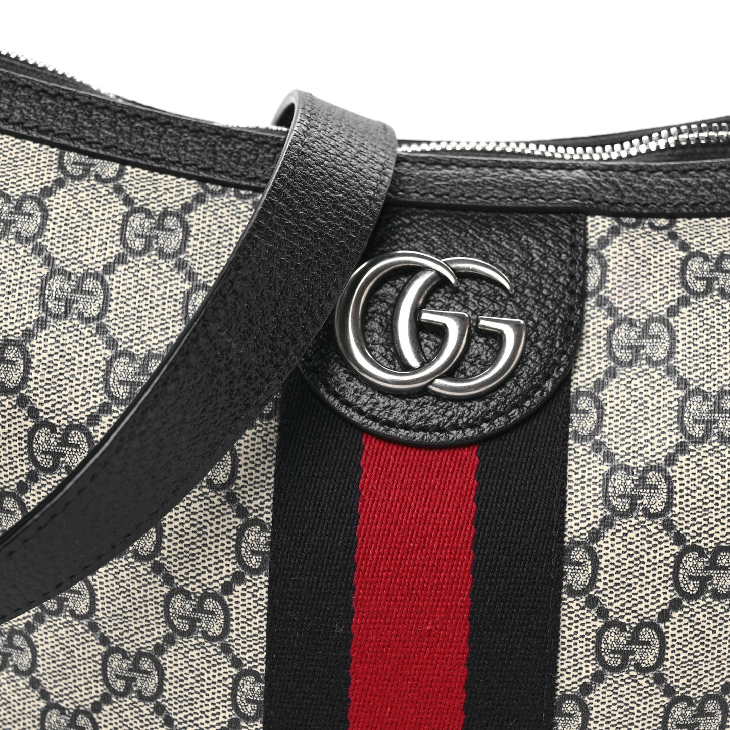 GG Supreme Monogram Textured Dollar Calfskin Web Small Ophidia Half Moon Hobo Beige Blue