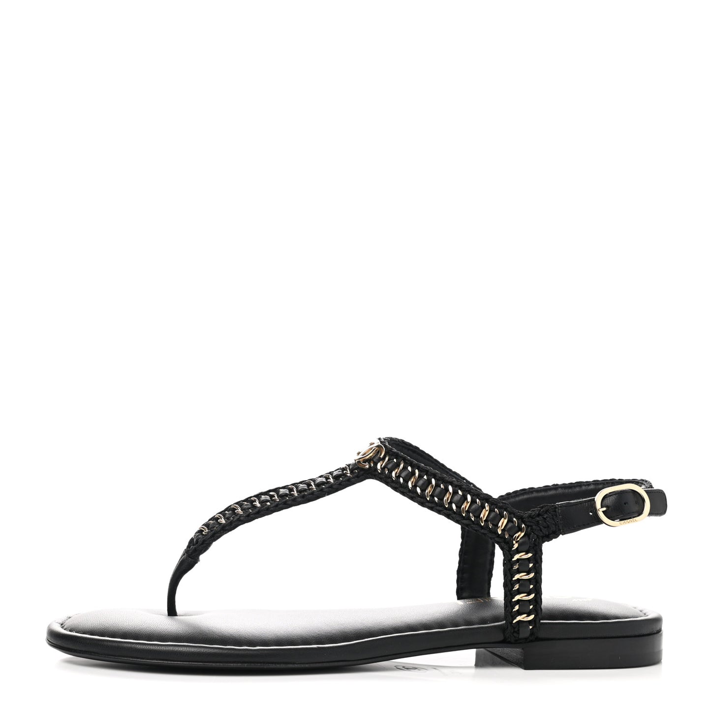 Lambskin Embroidered CC Thong Sandals 41 Black