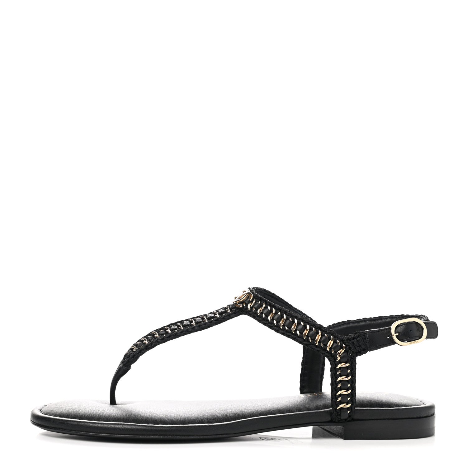 Chanel Lambskin Embroidered CC Thong Sandals 41 Black 1 of 9