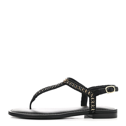 Chanel Lambskin Embroidered CC Thong Sandals 41 Black 1 of 9
