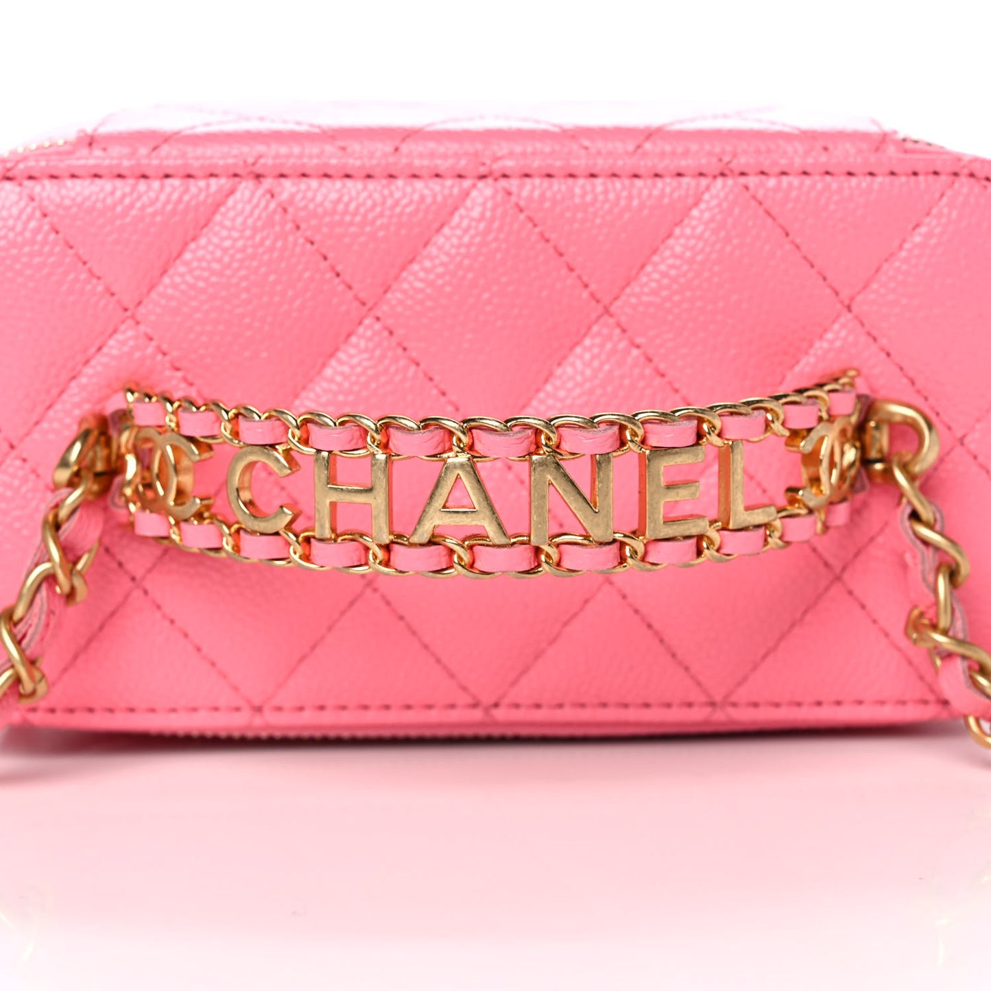 Shiny Caviar Quilted Pick Me Up Vanity Case Pink
