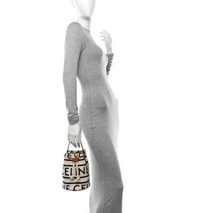 Celine All Over Textile Calfskin Striped Teen Drawstring Bag White Black 2 of 10