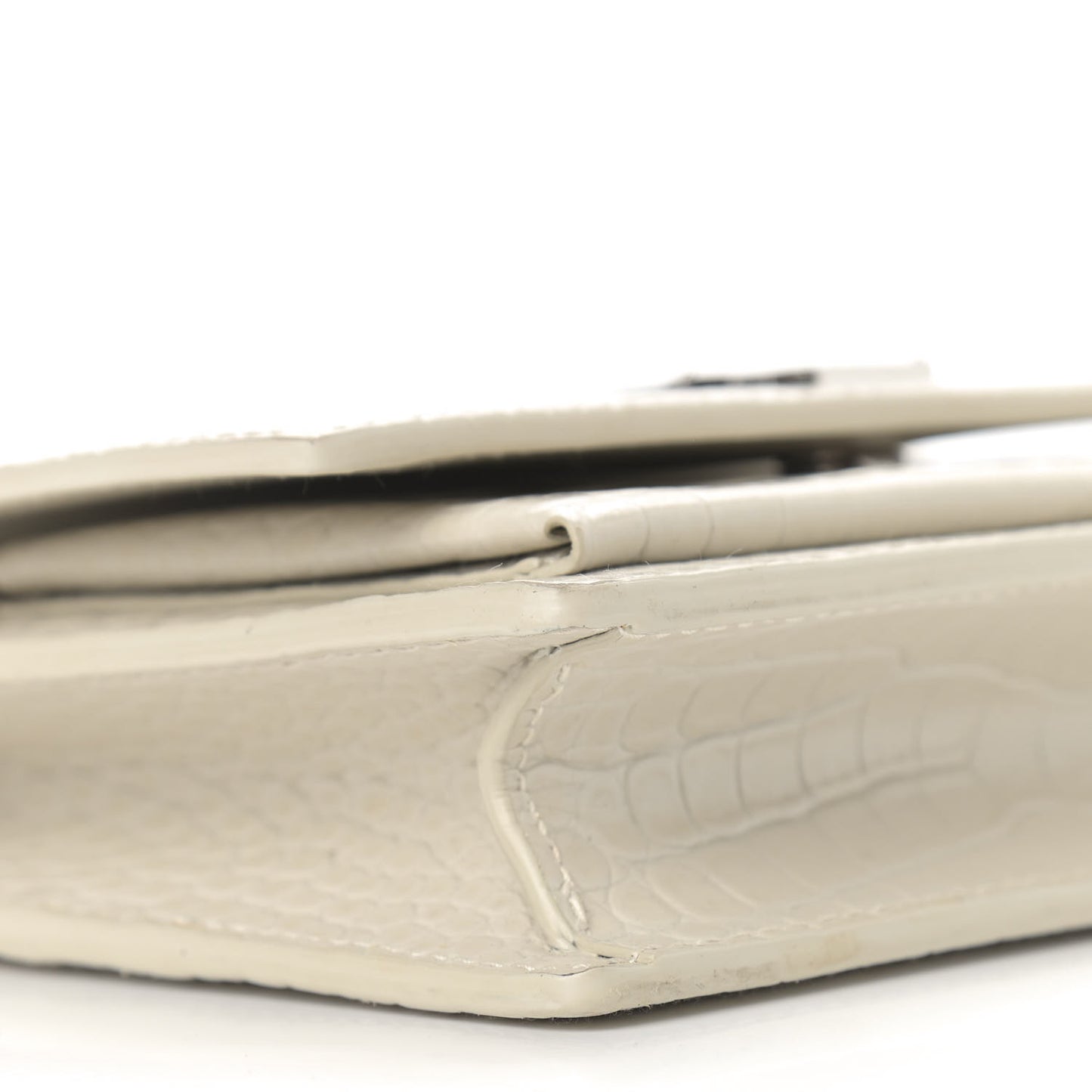 Calfskin Crocodile Embossed Monogram Sunset Chain Wallet Blanc Vintage
