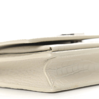 Saint Laurent Calfskin Crocodile Embossed Monogram Sunset Chain Wallet Blanc Vintage 8 of 9