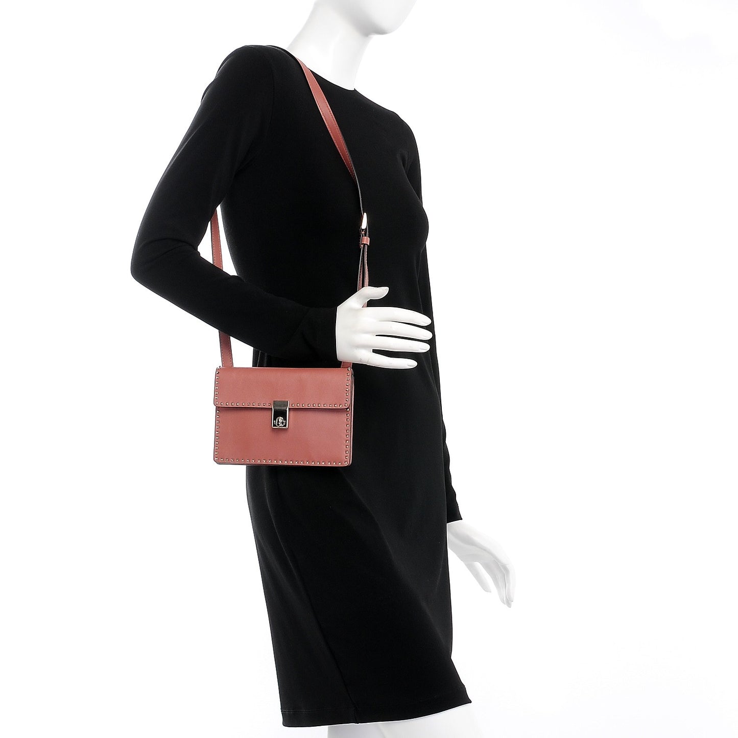 Calfskin Small Rockstud Cabana Crossbody Bag Antique Rose
