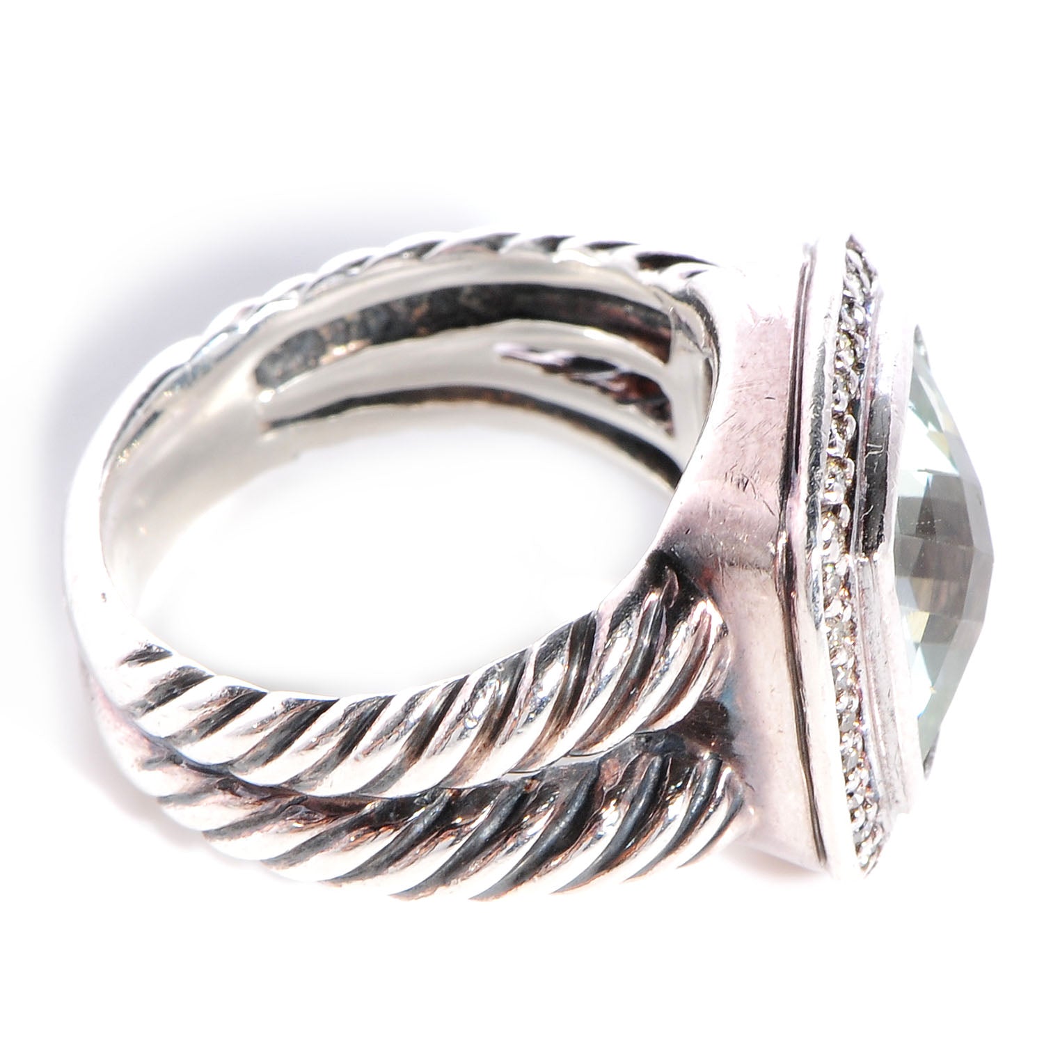 David Yurman Sterling Silver Diamond Prasiolite Albion Ring 54 6.75 4 of 6