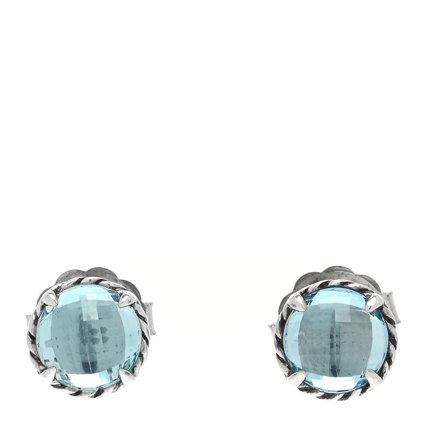 Sterling Silver Blue Topaz 8mm Chatelaine Earrings