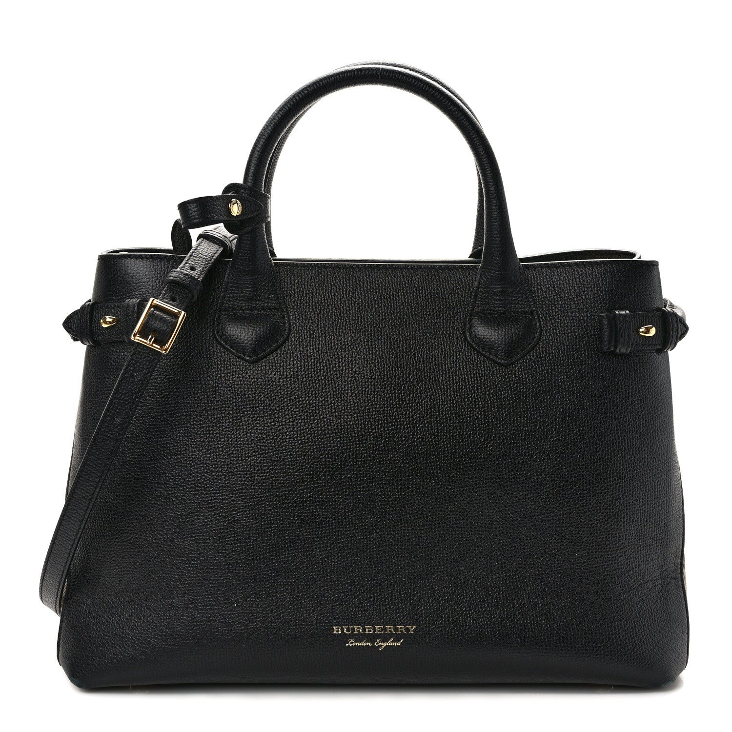 Burberry Derby Calfskin House Check Medium Banner Tote Black 1 of 11
