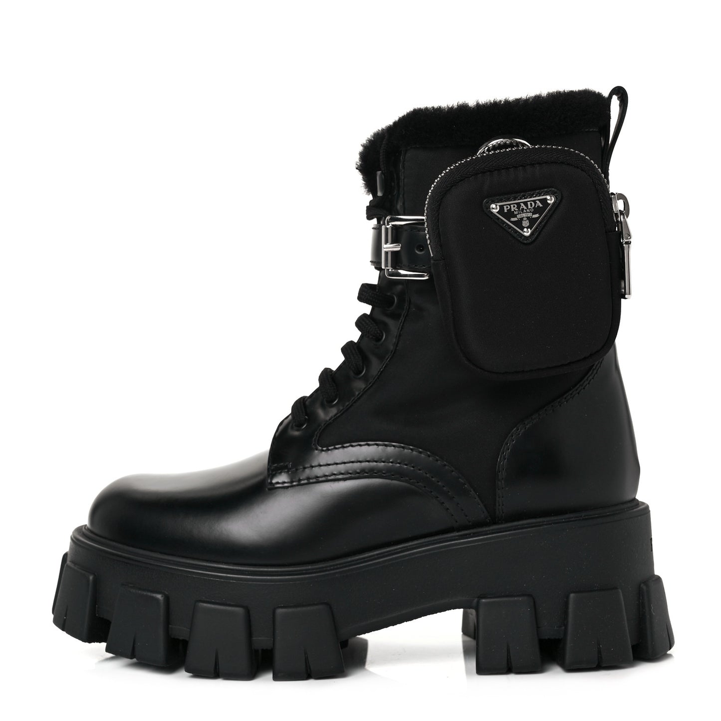 Spazzolato Rois Nylon Shearling Metal Triangle Logo Monolith Pouch Pocket 55mm Boots 36.5 Black