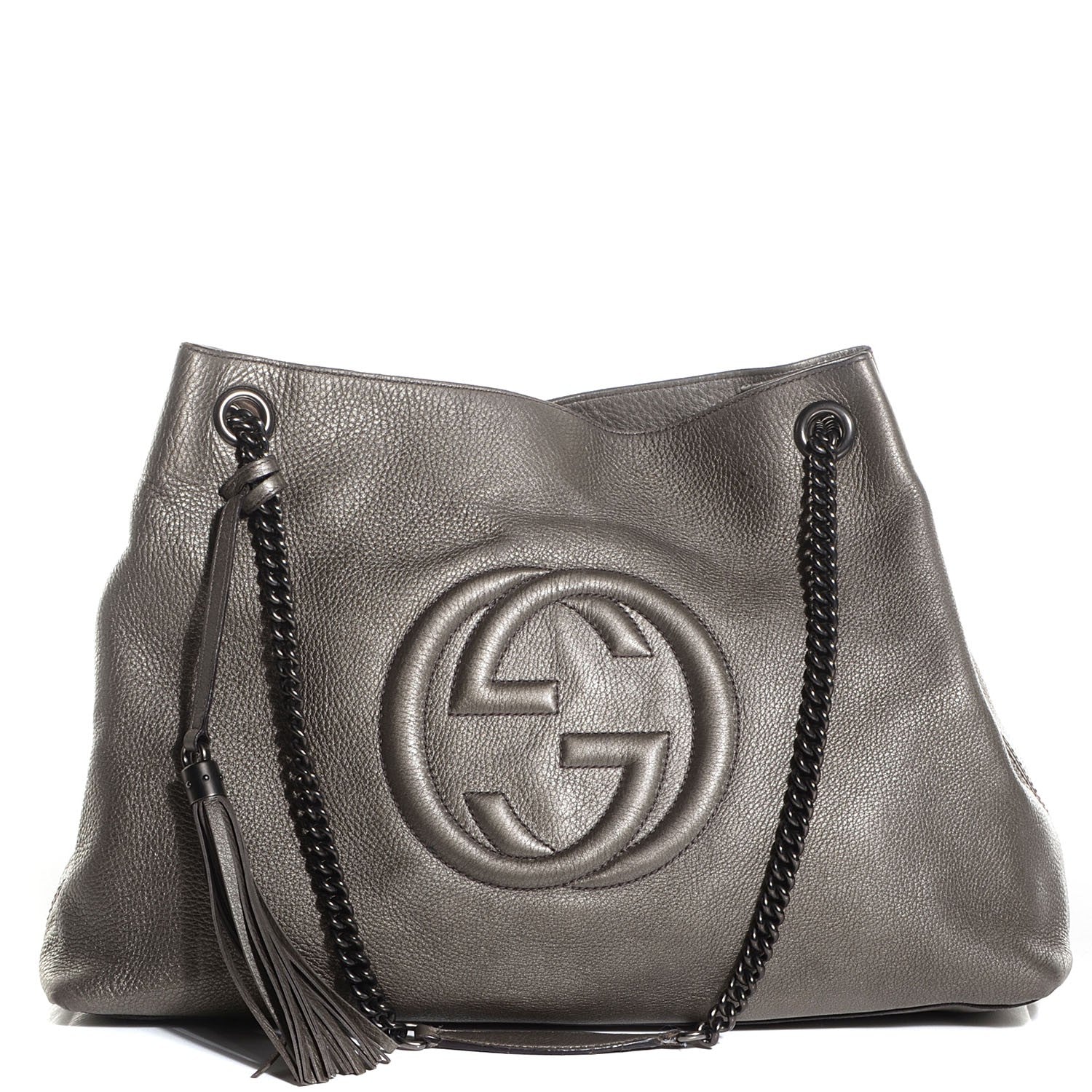 Gucci Metallic Pebbled Calfskin Large Soho Chain Shoulder Bag Sasso 1 of 7