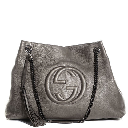 Gucci Metallic Pebbled Calfskin Large Soho Chain Shoulder Bag Sasso 1 of 7
