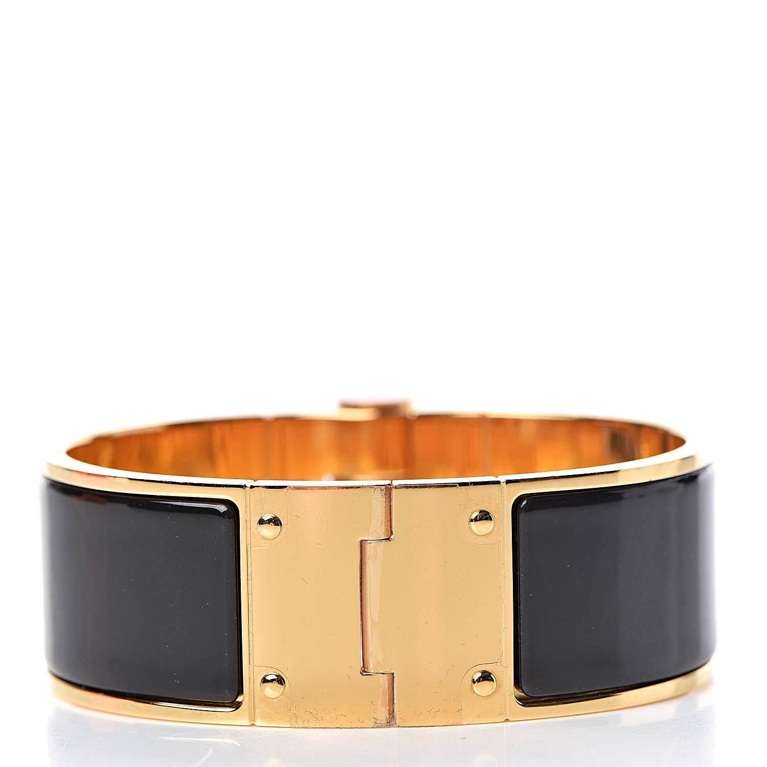 Hermes Enamel Charniere Uni Wide Hinged Bracelet M Black 3 of 6