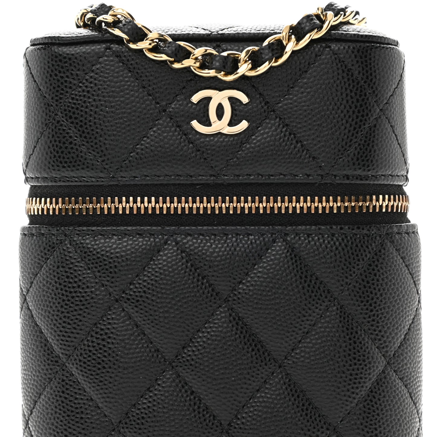 Caviar Quilted Phone Holder With Chain Black