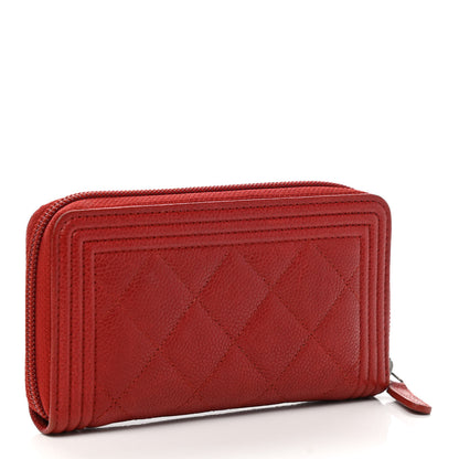 Chanel Caviar Quilted Small Boy Zip Around Wallet Dark Red 3 of 9