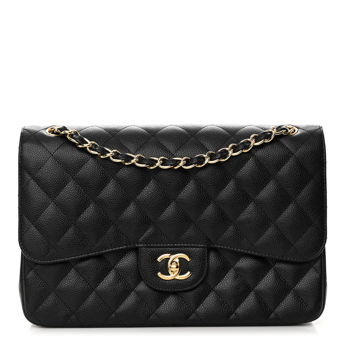 Caviar Quilted Jumbo Double Flap Black