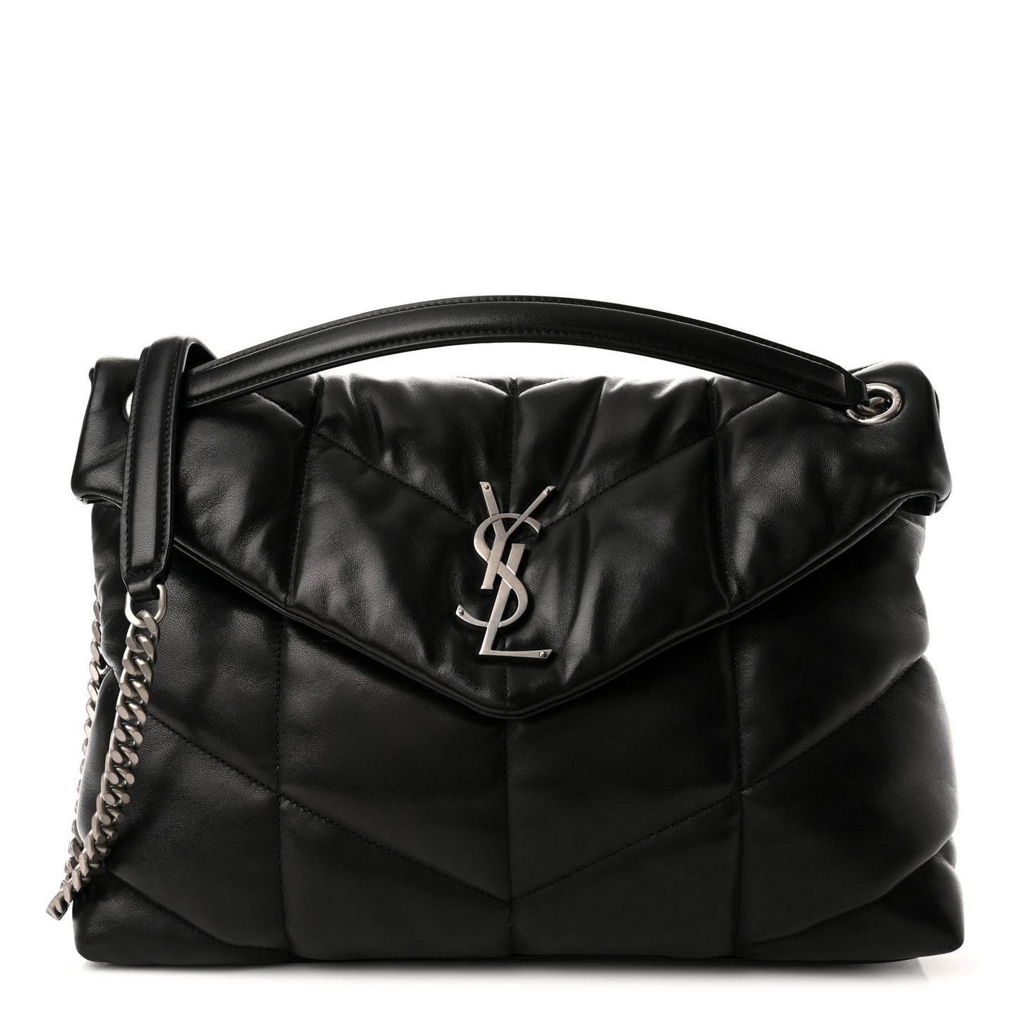 Lambskin Quilted Medium Loulou Puffer Monogram Chain Satchel Black