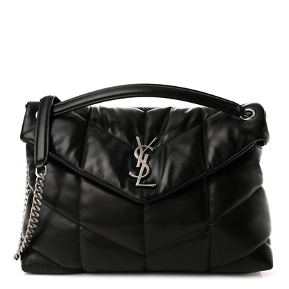 Saint Laurent Lambskin Quilted Medium Loulou Puffer Monogram Chain Satchel Black 1 of 11