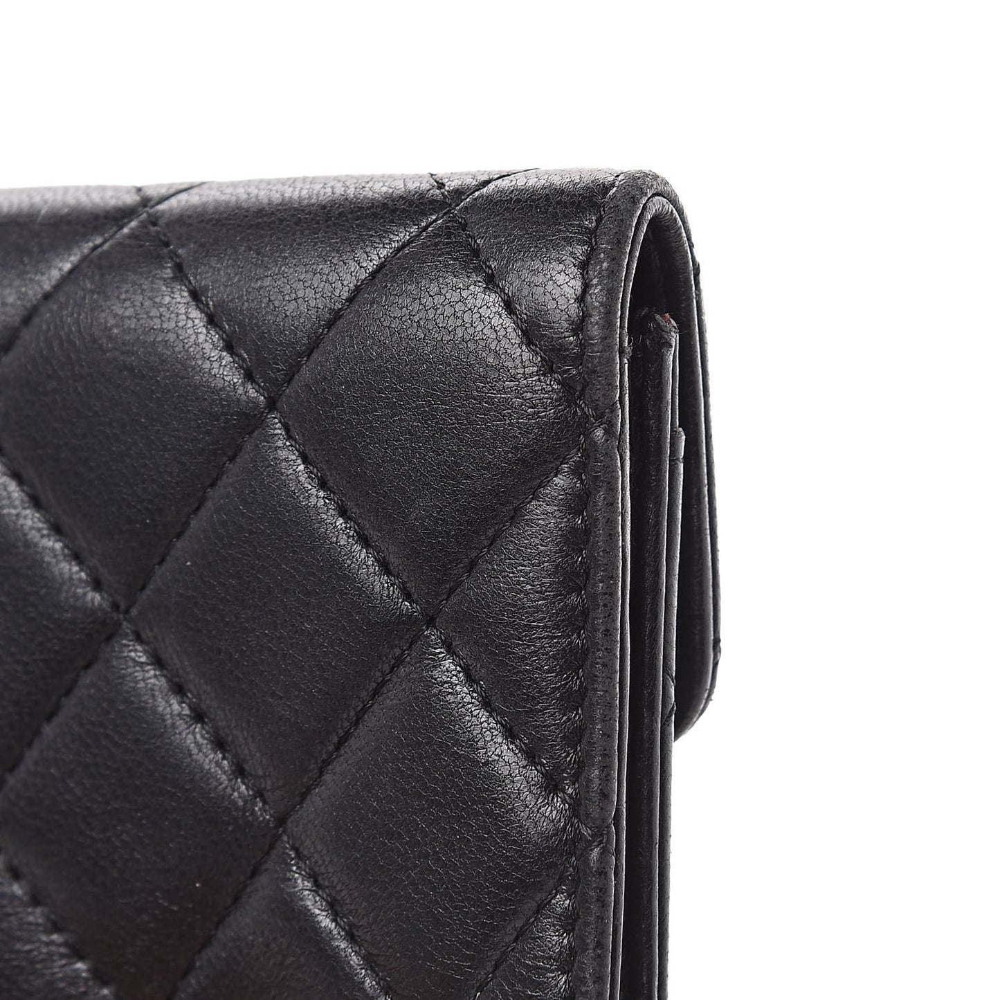 Lambskin Quilted Flap Card Holder Black