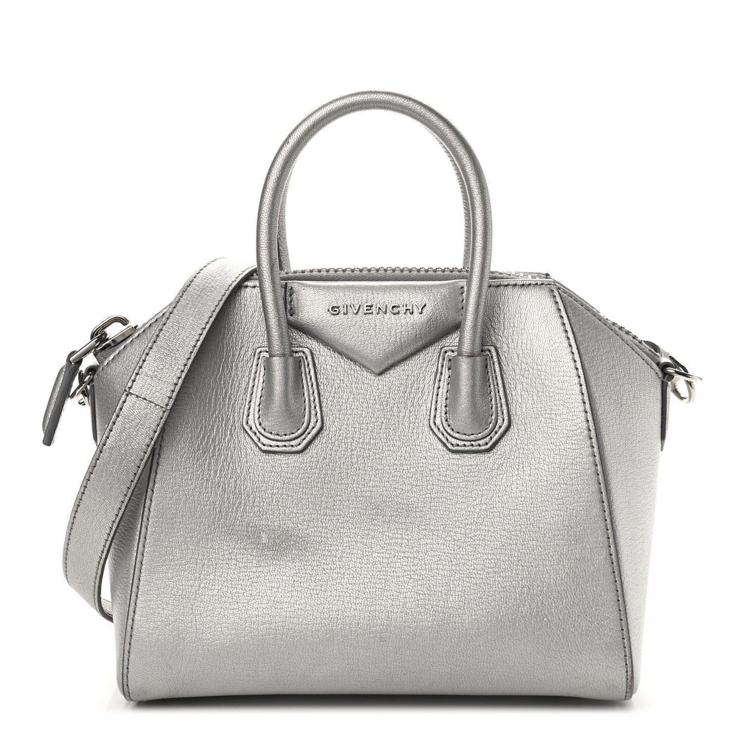 Metallic Sugar Goatskin Mini Antigona Silver