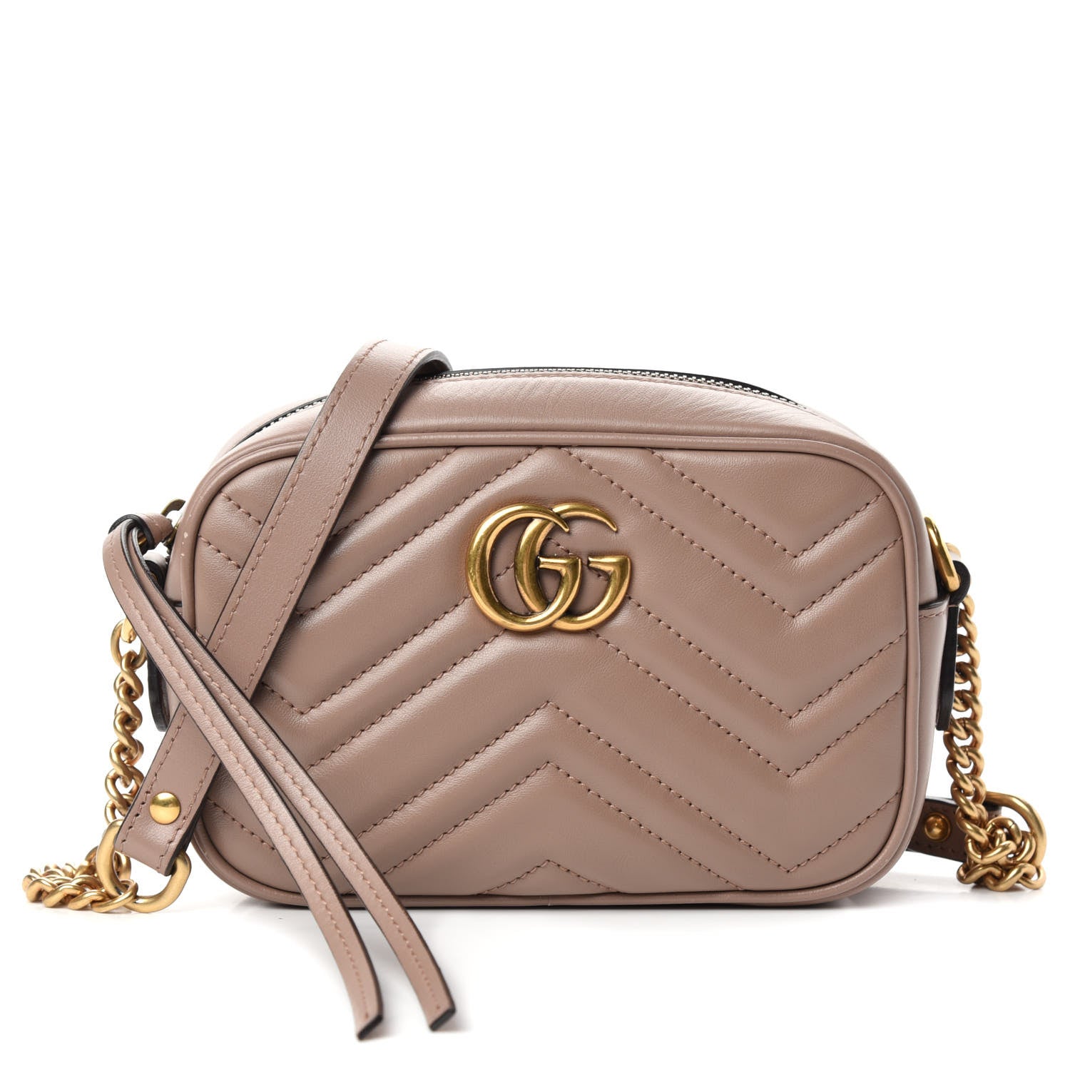 Gucci Calfskin Matelasse Mini GG Marmont Chain Shoulder Bag Porcelain Rose 1 of 10