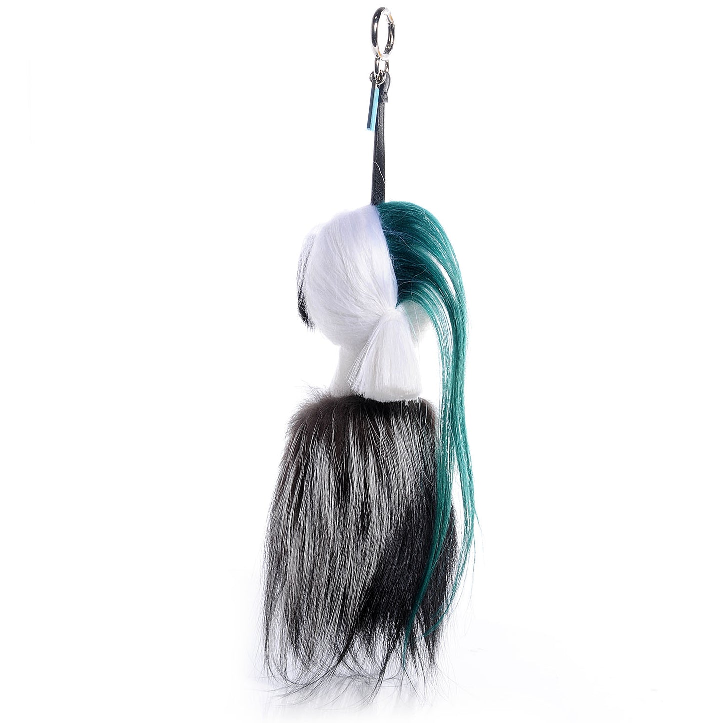 Fox Mink Goat Fur Karlito Bag Charm Black White Verde
