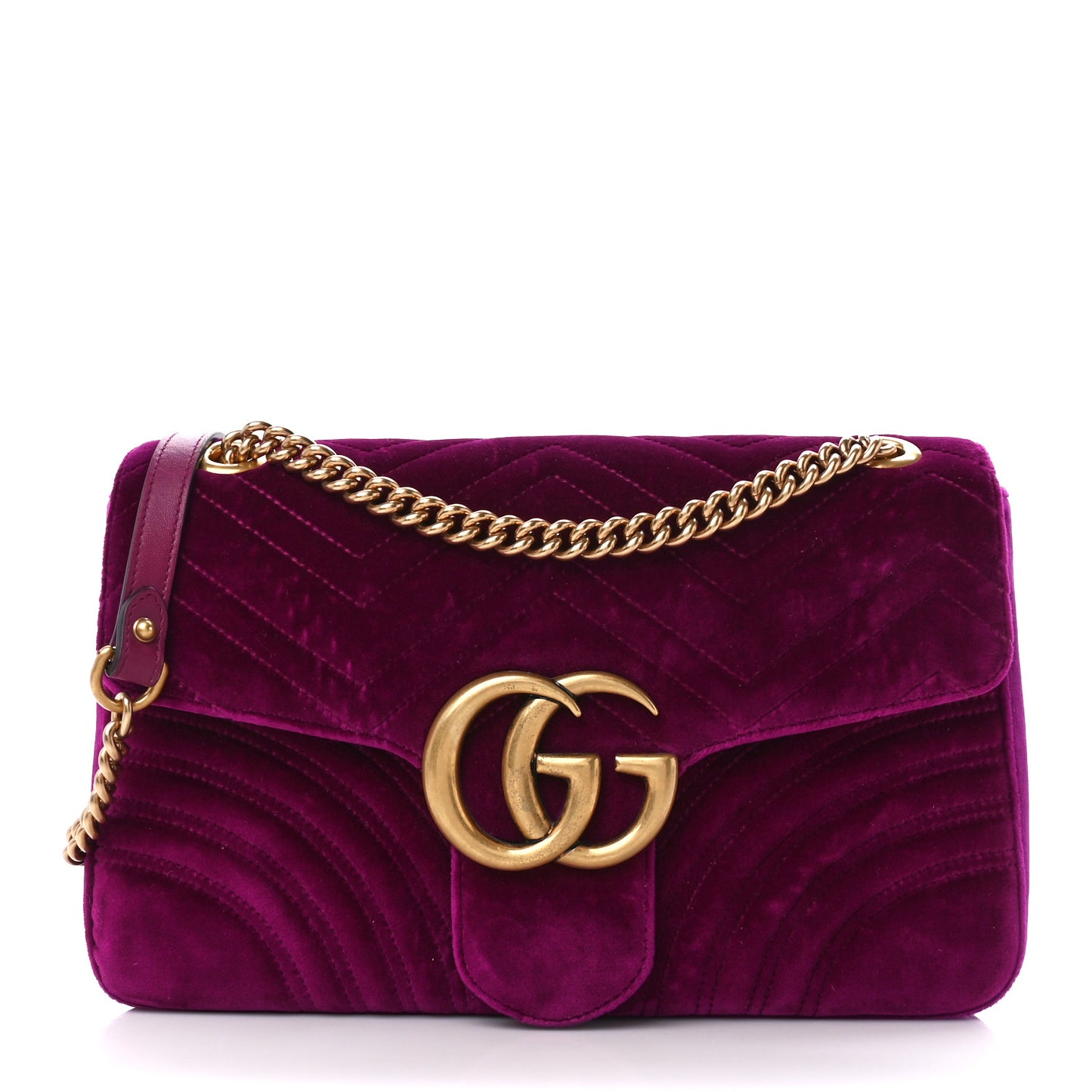Velvet Matelasse Medium GG Marmont Shoulder Bag Fuchsia Violet Cyclamen
