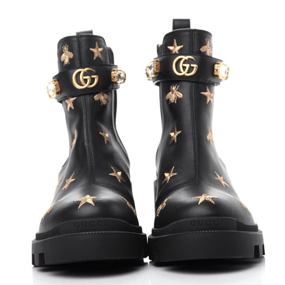 Gucci Calfskin Bee Star Embroidered Belt Ankle Boots 39.5 Black 2 of 10