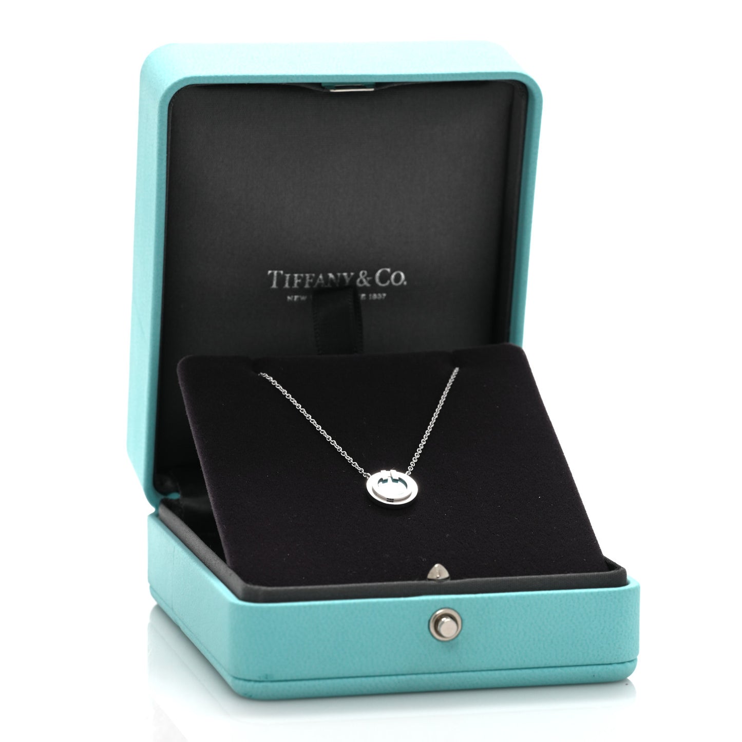 18K White Gold Turquoise T Circle Pendant Necklace