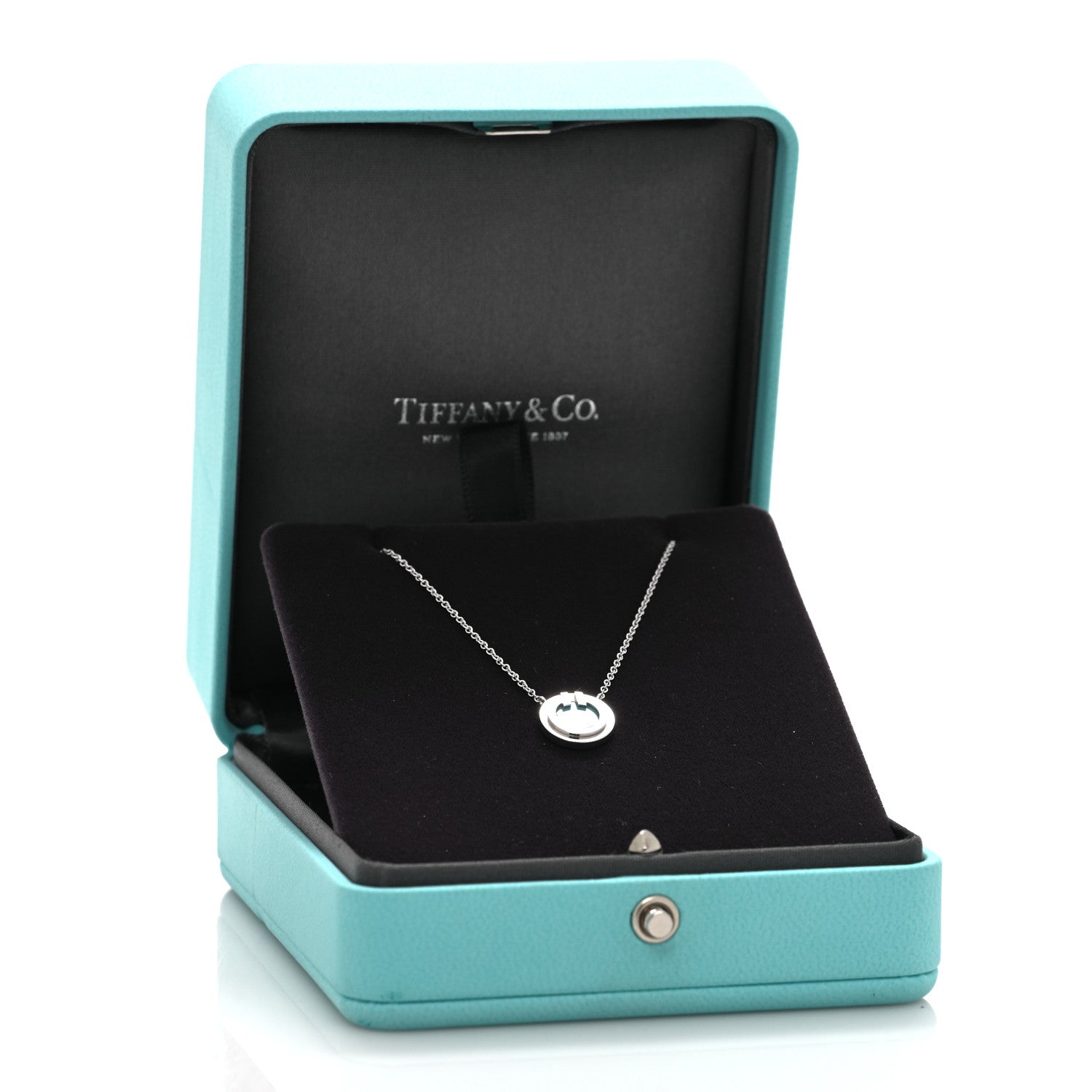 Tiffany 18K White Gold Turquoise T Circle Pendant Necklace 5 of 5