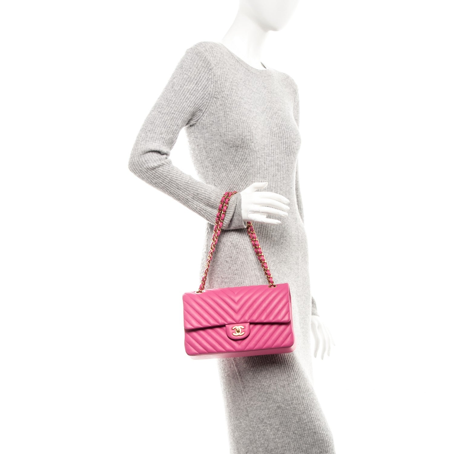 Chanel Lambskin Chevron Quilted Medium Double Flap Pink 2 of 7