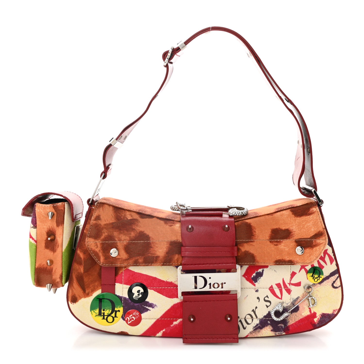 Christian Dior Canvas Calfskin Le Victim Street Chic Columbus Ave Bag Red Multicolor 1 of 10