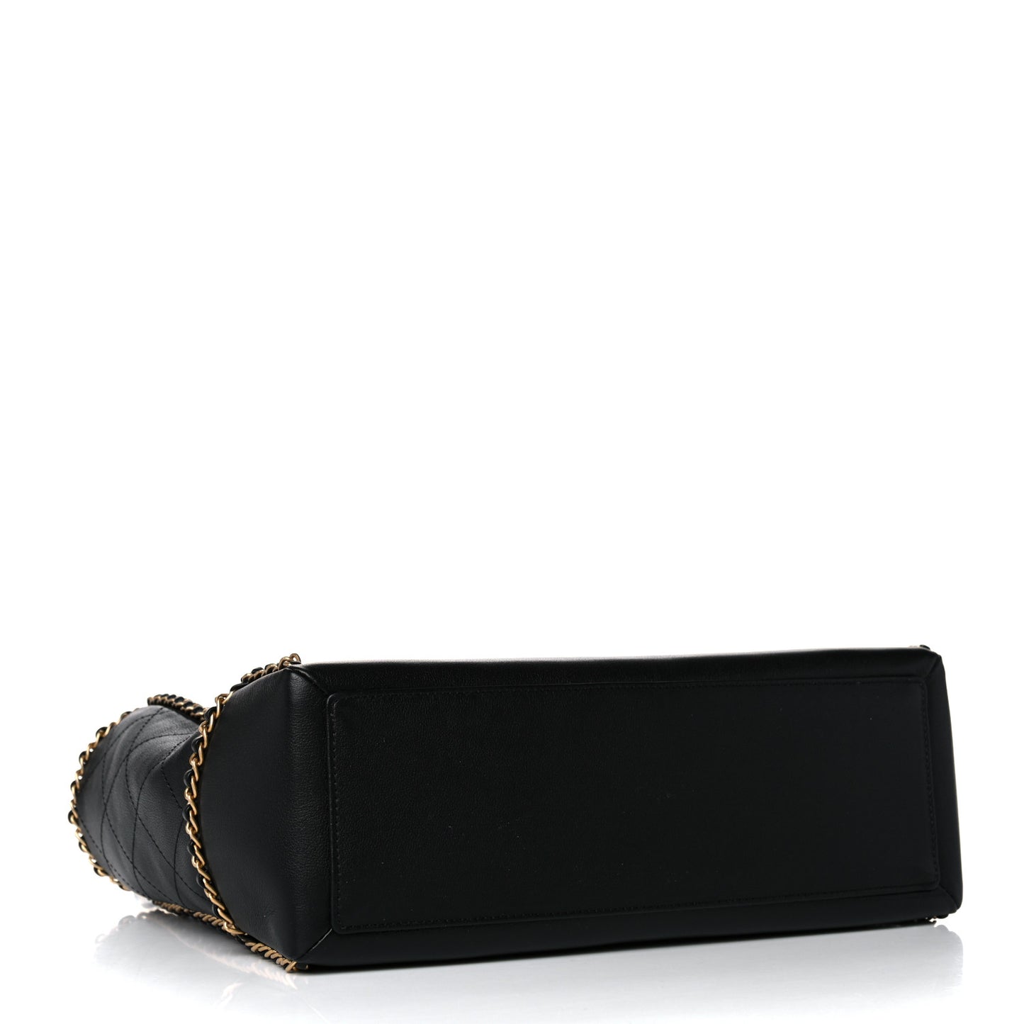 Calfskin Quilted Chain Lines Shopping Tote Black