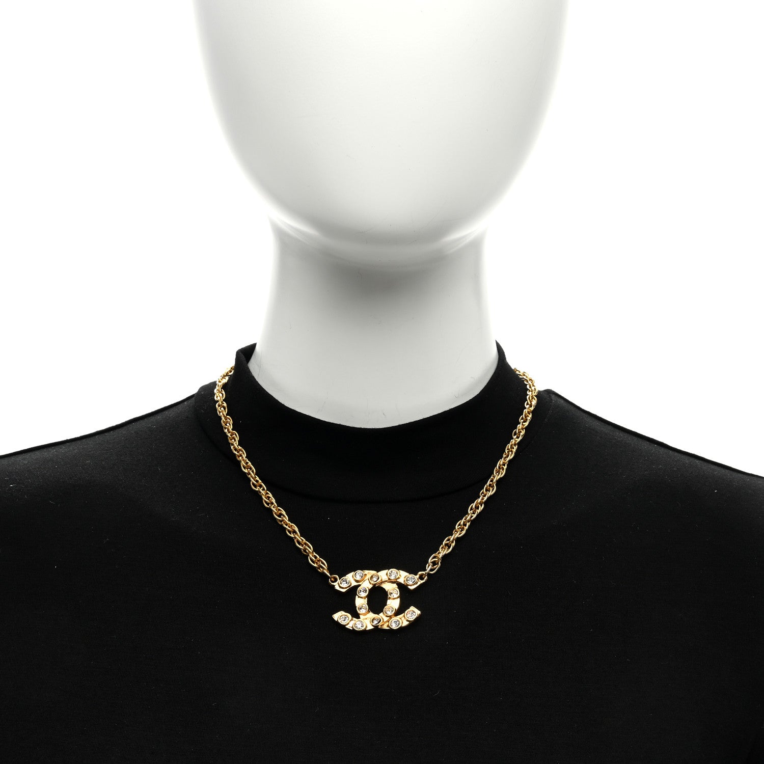 Chanel Crystal CC Chain Necklace Gold 2 of 4