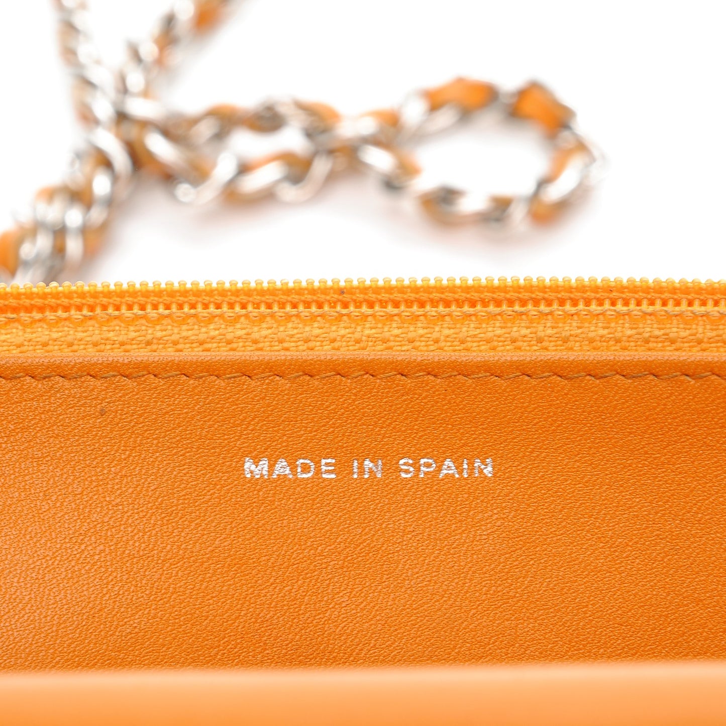 Patent Quilted Wallet On Chain WOC Orange