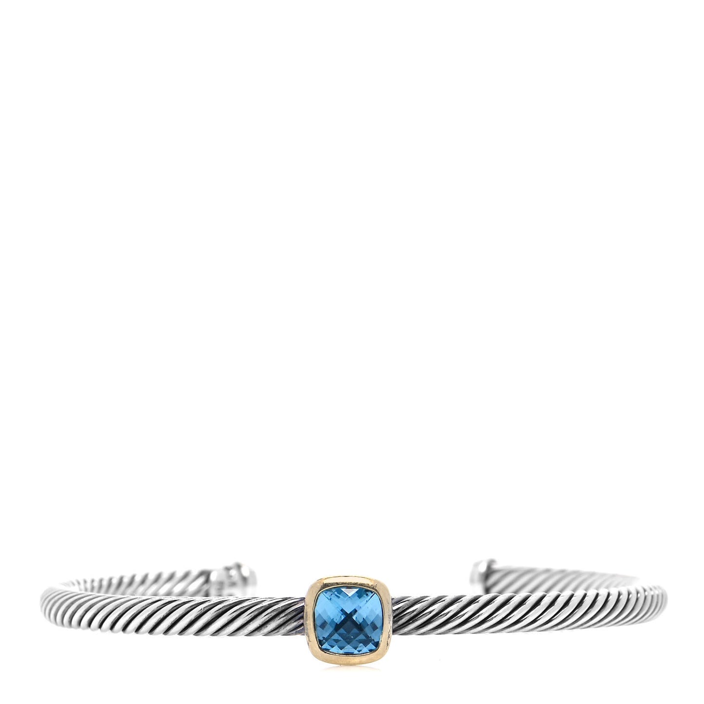 Sterling Silver 18K Gold Blue Topaz 4mm Cable Classics Station Bracelet