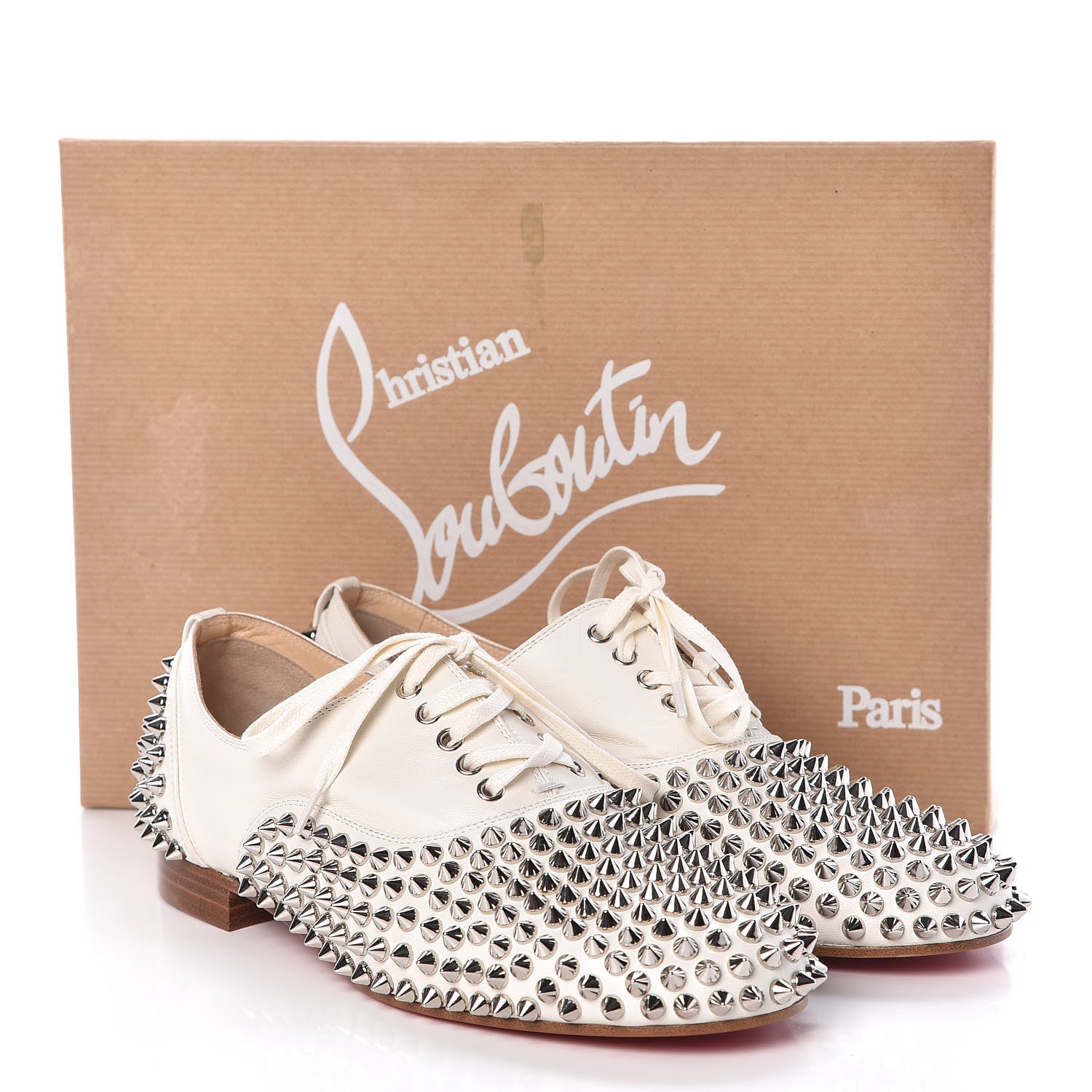 Christian Louboutin Nappa Freddy Spikes Donna Flat Sneakers 37 Latte Silver 8 of 8