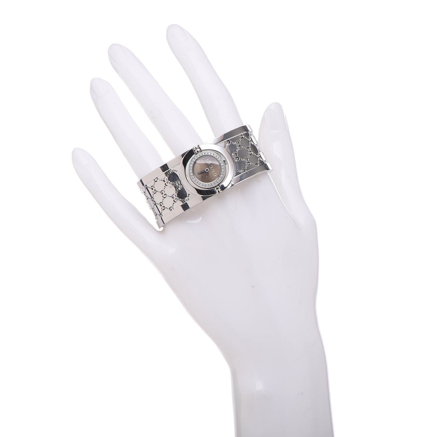 Stainless Steel Diamond Bezel 23mm Twirl Quartz Watch Brown