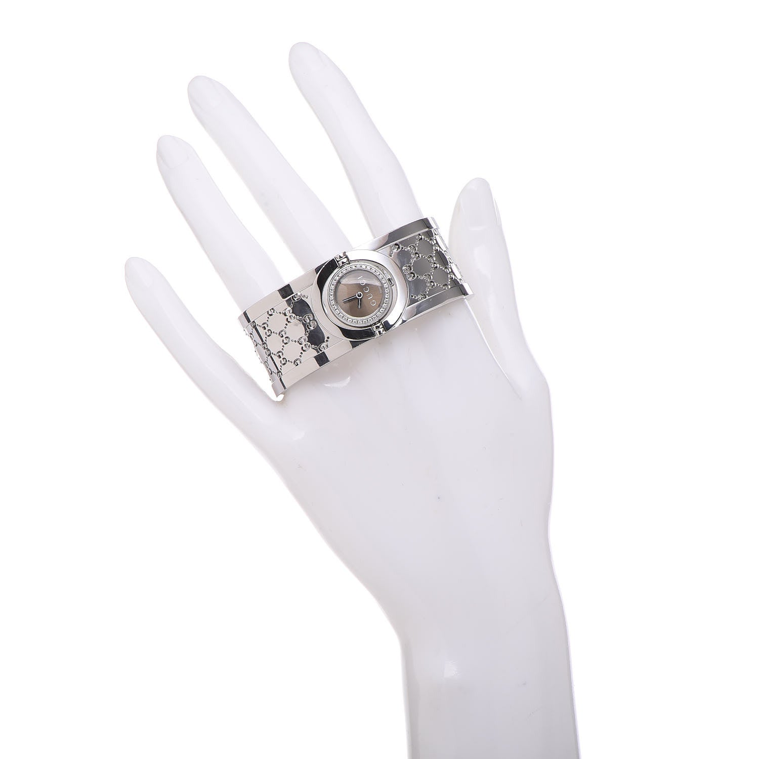 Gucci Stainless Steel Diamond Bezel 23mm Twirl Quartz Watch Brown 2 of 12