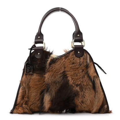 Fendi Fox Fur Small Devil Trapezio Tote Marrone Beige 1 of 12