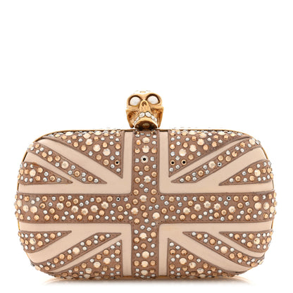 Alexander McQueen Suede Studded Britannia Skull Box Clutch Beige 1 of 10