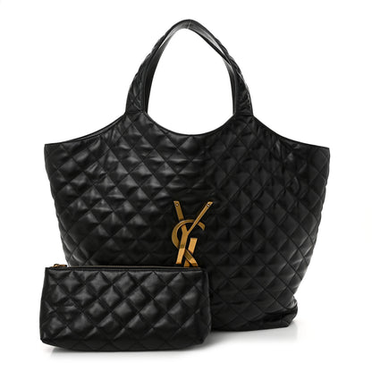 Saint Laurent Lambskin Quilted Maxi Icare Shopping Tote Black 3 of 12