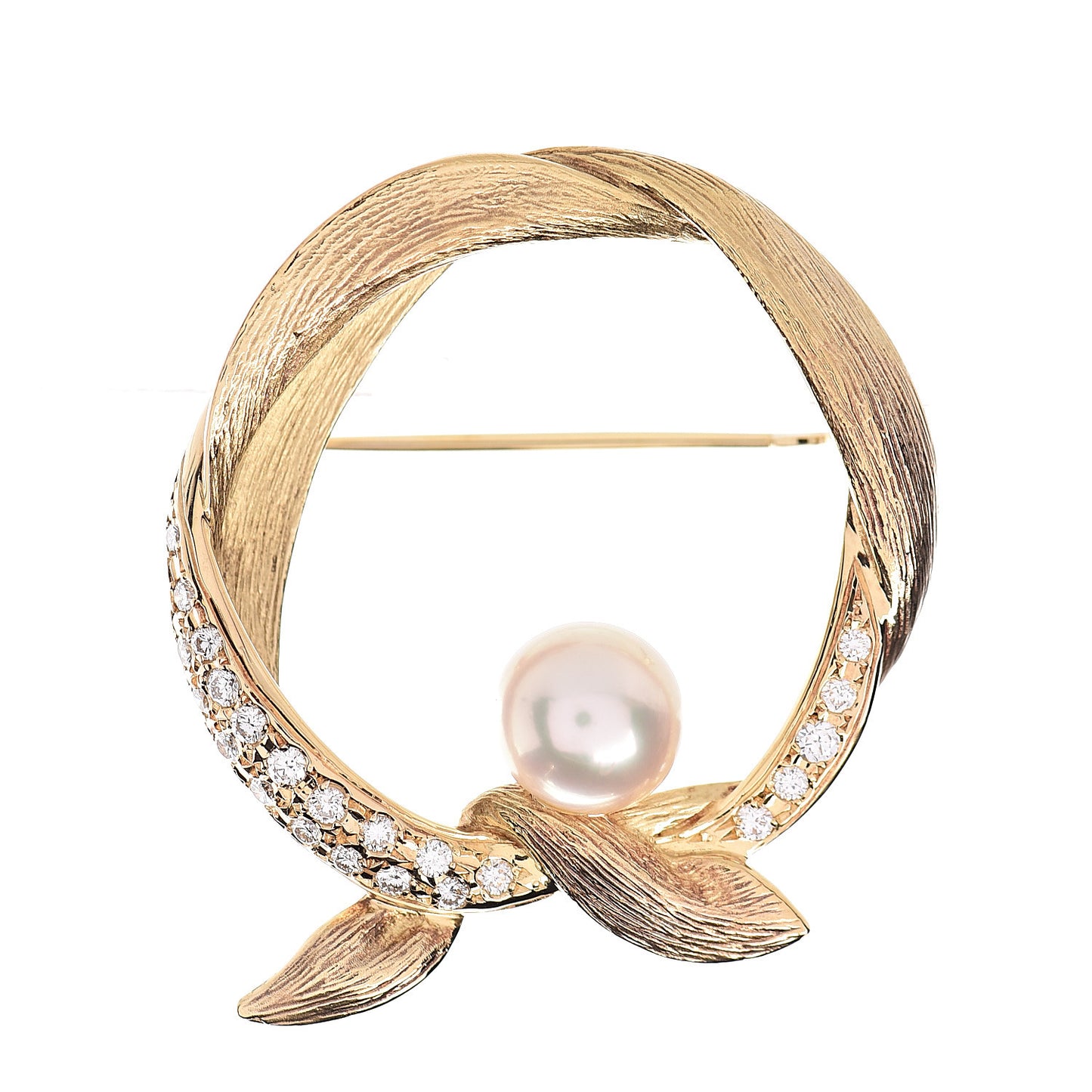 18K Yellow Gold Diamond Akoya Pearl 7.5-8mm Flower Brooch